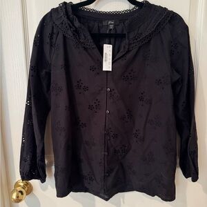 J. Crew Black Eyelet Blouse with Crochet Detail